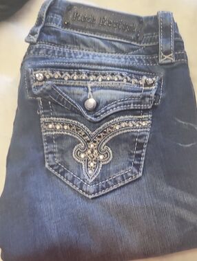 Rock Revival Women's Flo Easy Skinny Dark Blue Studded Pocket Skinny Jeans